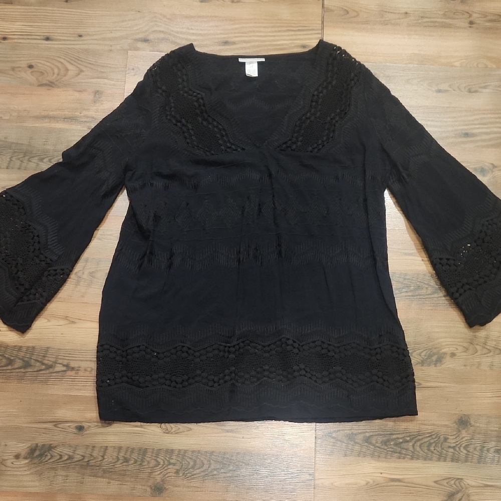 La Blanca Mini Dress‎ Swim Coverup Flare Sleeve Crocheted Boho Festival Pool 2X